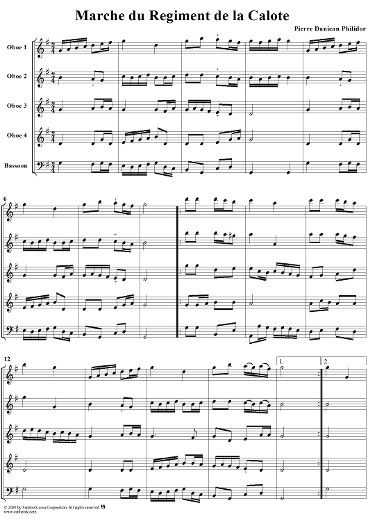 Marche du Regiment de la Calote - Score