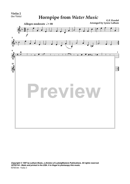 Hornpipe from Water Music - Violin 2 (for Viola)