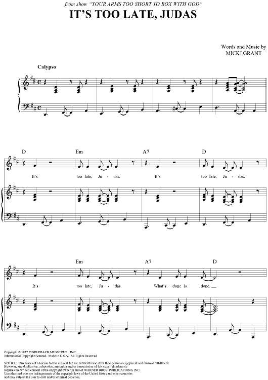 It's Too Late, Judas