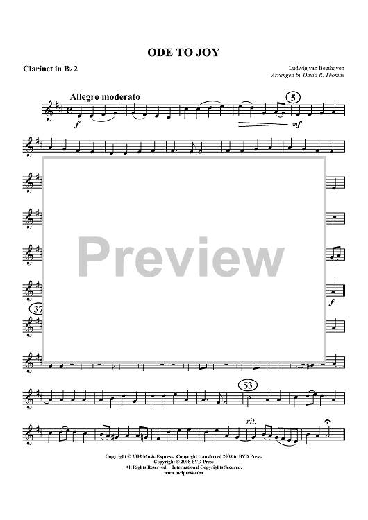 Ode to Joy - Clarinet 2 in B-flat