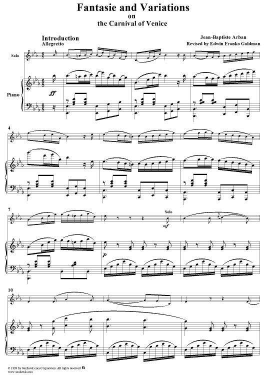 Fantaisie and Variations on The Carnival of Venice - Piano Score