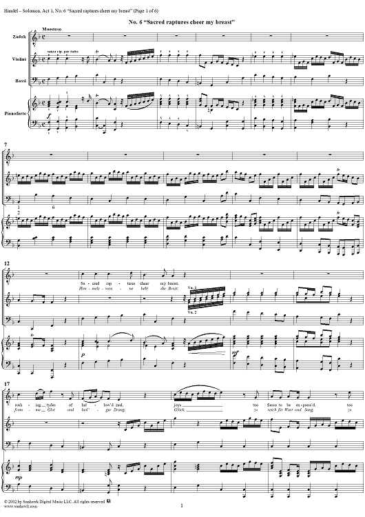 Sacred raptures cheer my breast, No. 6 from Oratorio "Solomon", Act 1 (HWV67)