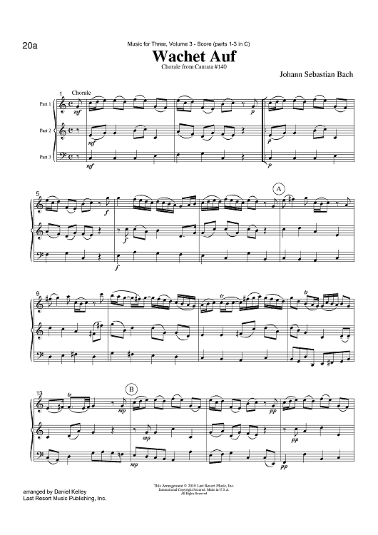 Wachet Auf - Chorale from Cantata #140 - Score
