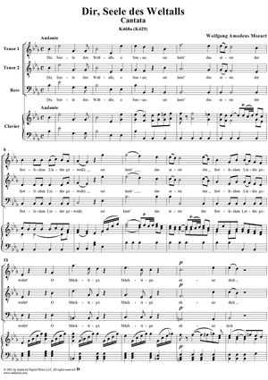 Cantata for Two Tenors, Bass, and Soprano: "Dir, Seele des Weltalls", K. 429 (K. 420a) - Full Score