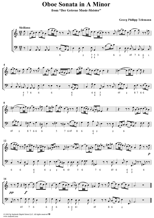 Oboe Sonata in A Minor - from "Der Getreue Music-Meister"