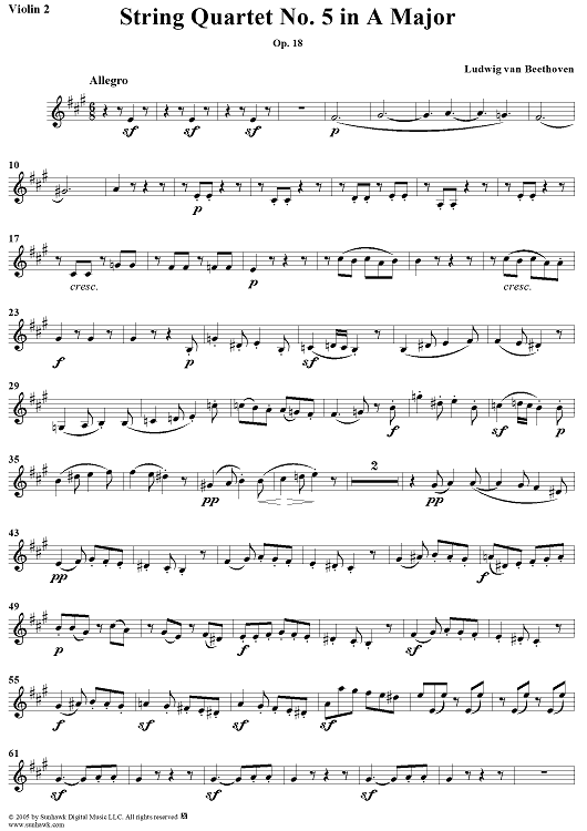 String Quartet No. 5 in A Major, Op. 18, No. 5 - Violin 2