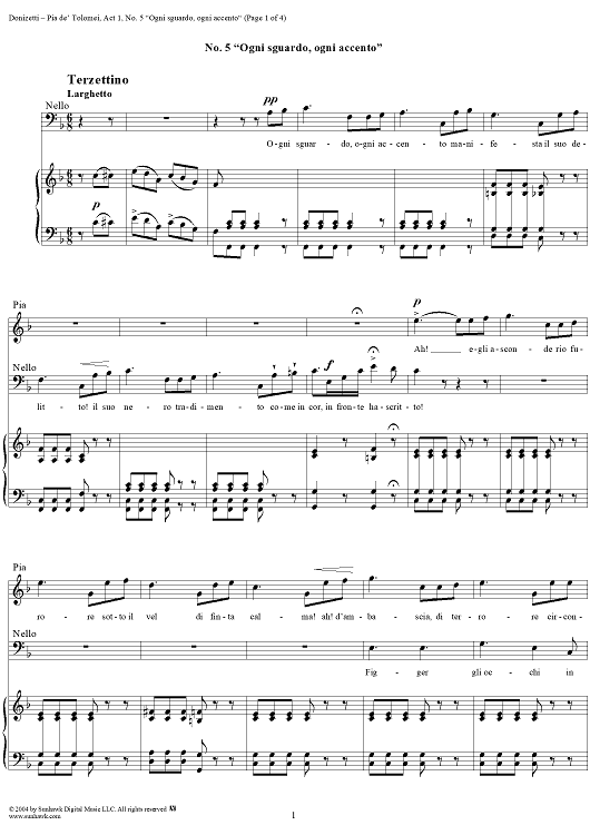 Pia de' Tolomei, Act 1, No. 5: Terzettino - "Ogni sguardo, ogni accento" - Score