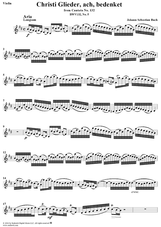 "Christi Glieder, ach, bedenket", Aria, No. 5 from Cantata No. 132: "Bereitet die Wege, bereitet die Bahn" - Violin