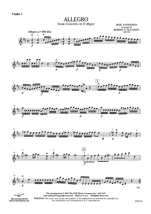 Allegro from Concerto in D Major - Violin 1