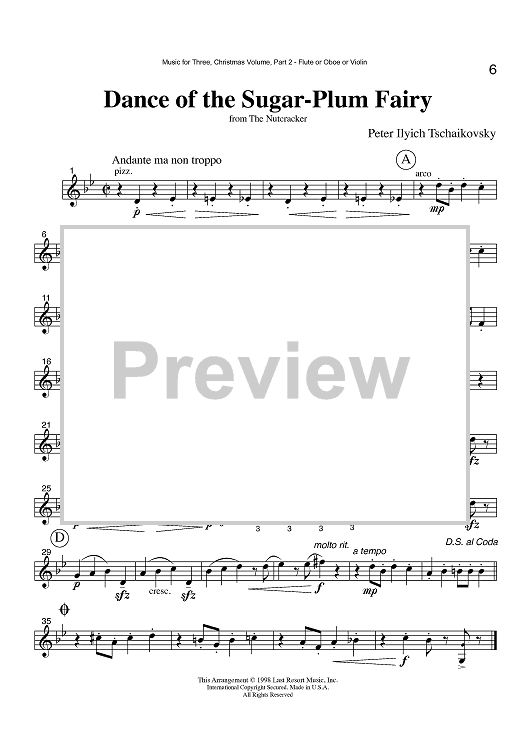 Dance of the Sugar-Plum Fairy - from The Nutcracker - Part 2 Flute, Oboe or Violin
