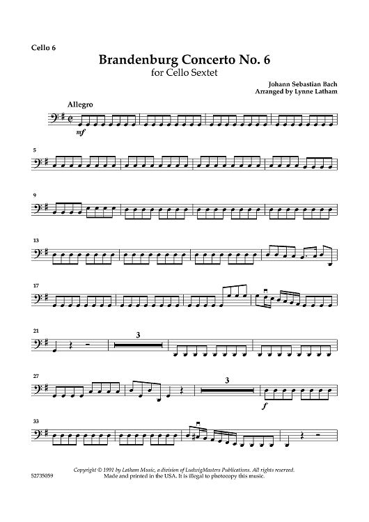 Brandenburg Concerto No. 6 - for Cello Sextet - Cello 6