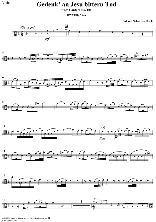 "Gedenk' an Jesu bittern Tod", Duet, No. 6 from Cantata No. 101: "Nimm von uns, Herr, du treuer Gott" - Viola