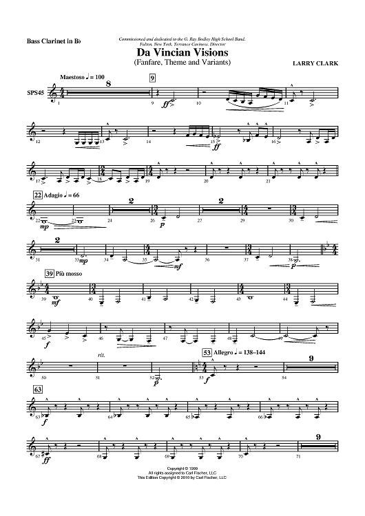 Da Vincian Visions (Fanfare, Theme and Variants) - Bass Clarinet in B-flat