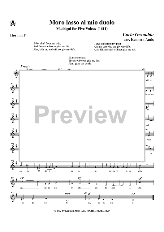 Moro lasso al mio duolo - Horn in F