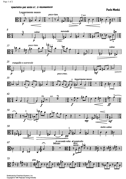Quartetto No. 3 Romantico - Viola