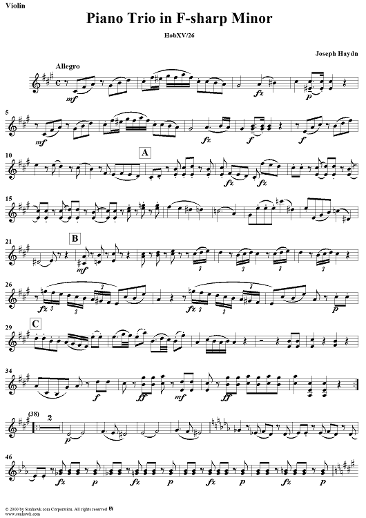 Piano Trio in F-Sharp Minor    (HobXV/26) - Violin