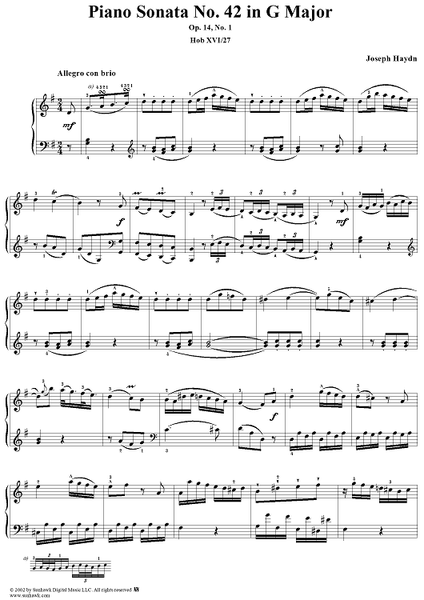 二乗　奏42個 Piano Sonata no. 42 in G major,Op. 14, no. 1, HobXVI/27&quot