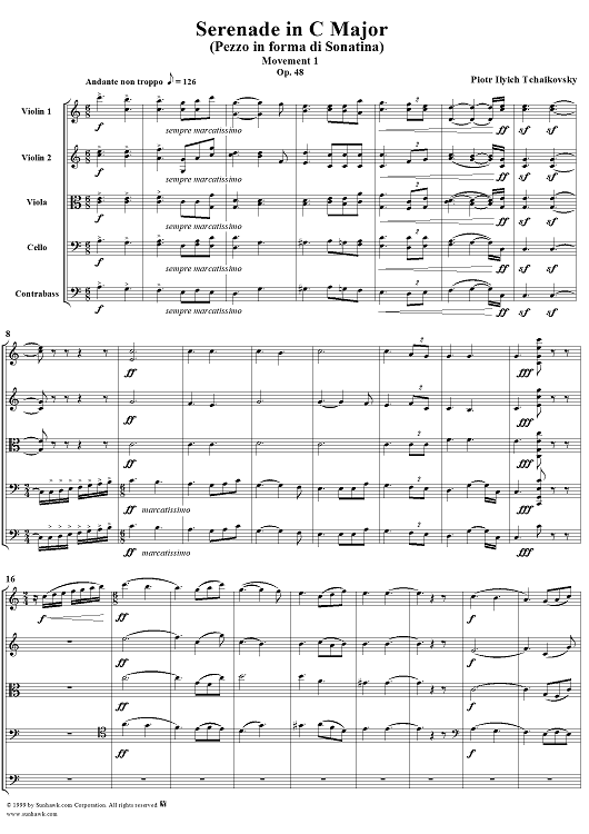 Serenade for String Orchestra in C major (C-dur). Movement I, Pezzo in forma di sonatina - Score