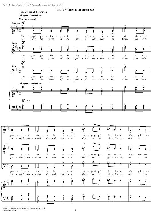 La Traviata, Act 3, No. 17, Bacchanal Chorus. "Largo al quadrupede"