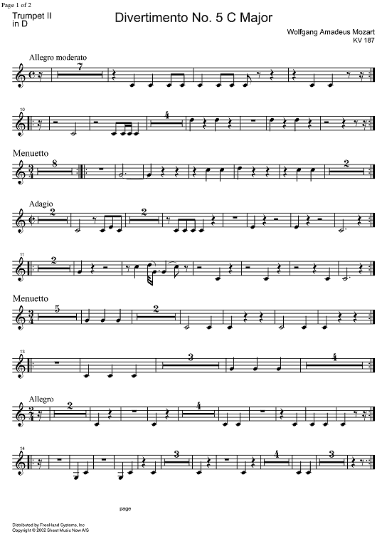 Divertimento No. 5 C Major KV187 - Trumpet in D 5