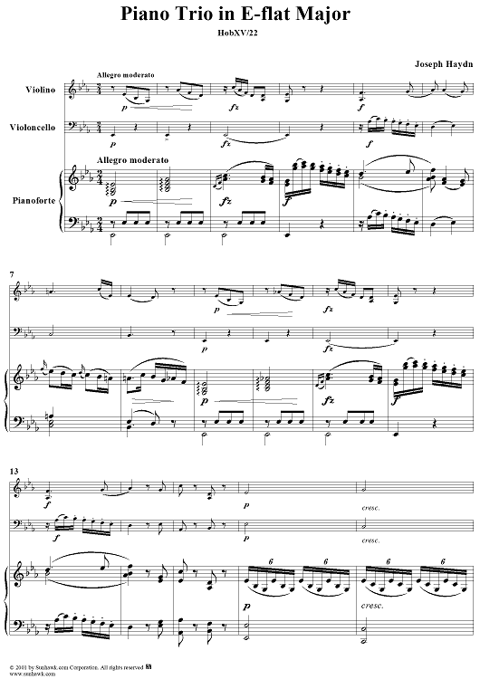 Piano Trio in E-flat Major, HobXV/22 - Piano Score