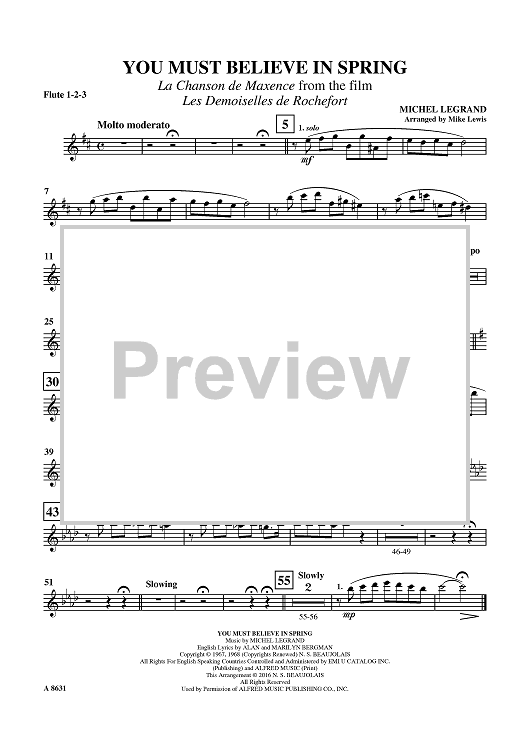 You Must Believe in Spring - Flute 1-2-3