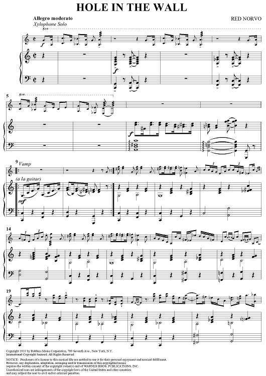 Hole in the Wall - Piano Score