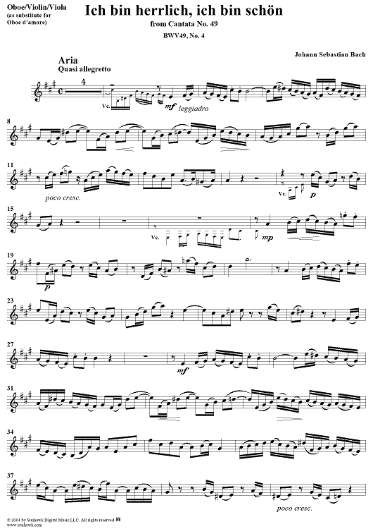 "Ich bin herrlich, ich bin schön", Aria, No. 4 from Cantata No. 49: "Ich geh' und suche mit Verlangen" - Oboe