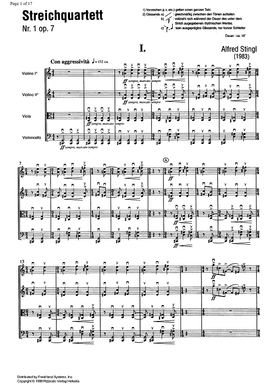 String Quartet No. 1 Op. 7 - Score