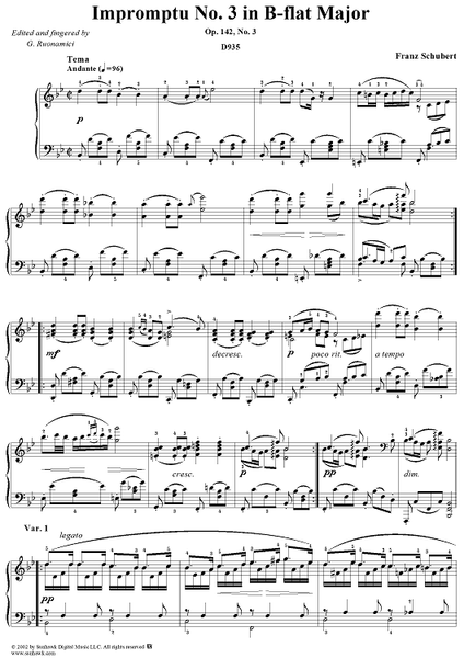 Four Impromptus for the pianoforte, Op.142 No.3, D935