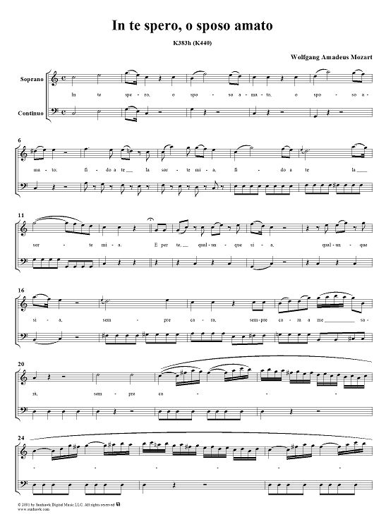 Aria for Soprano and Continuo: "In te spero, o sposo amato", K.440 (K.383h) - Full Score