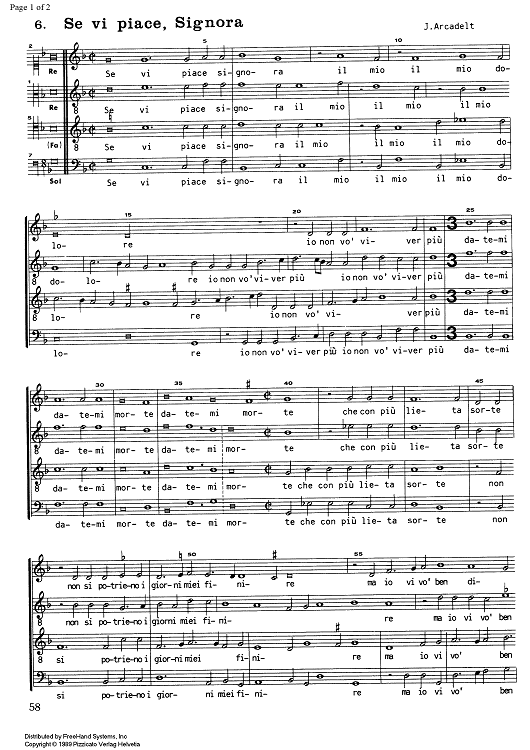 Se vi piace, Signora from 20 Madrigali - Score