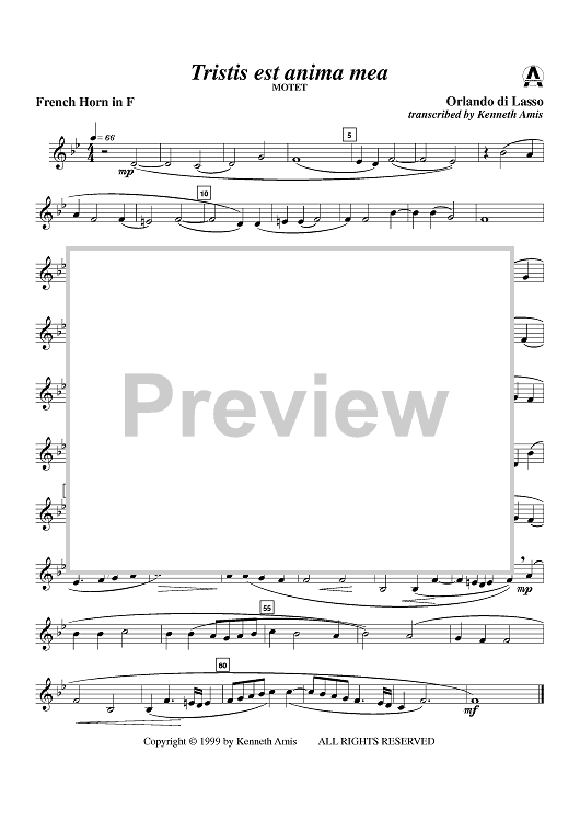 Tristis est anima mea - Horn in F