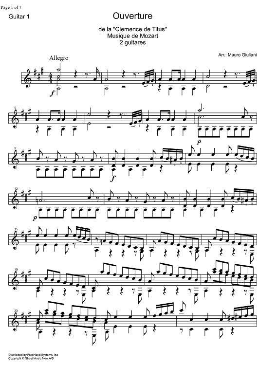 Overture from La Clemenza di Tito KV621 - Guitar 1