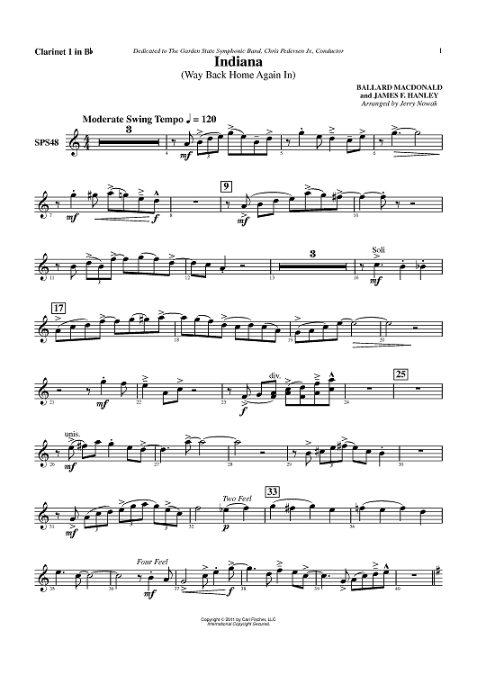 Indiana (Way Back Home Again in) - Clarinet 1 in Bb