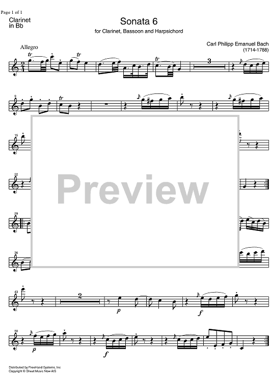 Sonata No. 6 Bb Major - Clarinet
