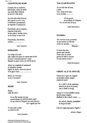 Cjantis - 3 songs from Friuli - Lyrics