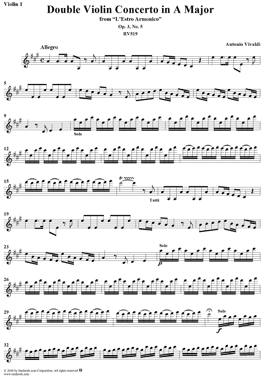 Double Violin Concerto in A Major    - from "L'Estro Armonico" - Op. 3/5  (RV519) - Violin 1