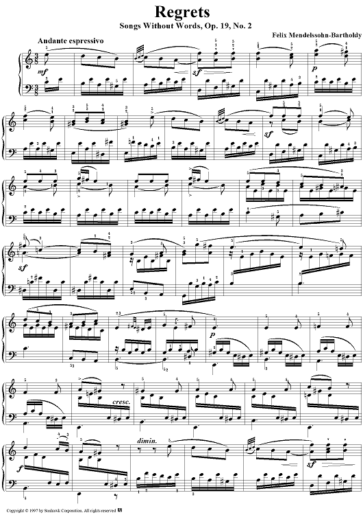 Songs Without Words (Book I), op. 19, no. 2: Regrets