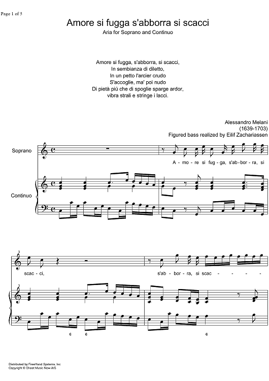 Amore si fugga s'abborra si scacci - Score