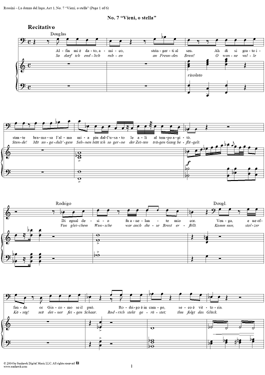 Vieni, o stella: No. 7 from "La donna del lago", Act 1 - Score