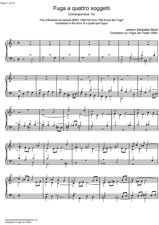 Fugue a Quattro Sogetti BWV 1080/19 - Keyboard