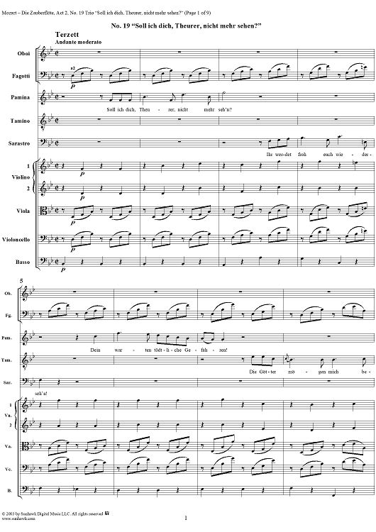 "Soll ich dich, Teurer, nicht mehr sehen?", No. 19 from  "Die Zauberflöte", Act 2 (K620) - Full Score