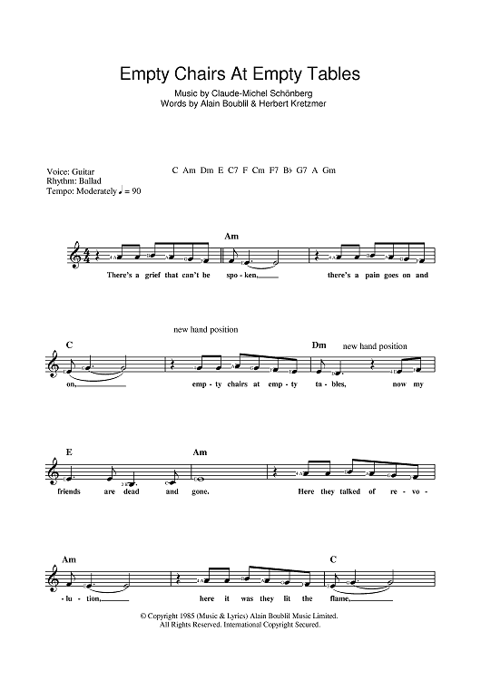 Empty Chairs At Empty Tables" Sheet Music for Lead Sheet Sheet Music Now