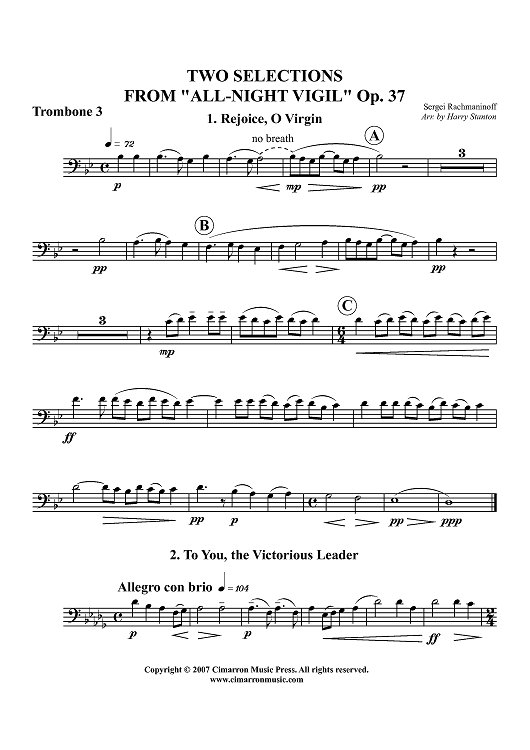 Two Selections from "All-Night Vigil," Op. 37 - Trombone 3