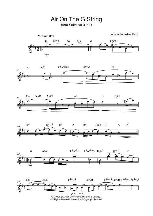 Air On The G String Sheet Music for Lead Sheet Sheet Music Now