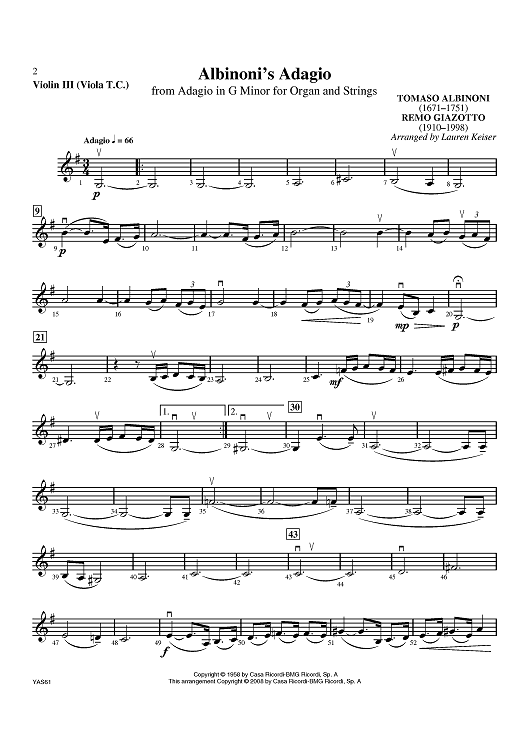 Albinoni's Adagio - Violin 3/Viola