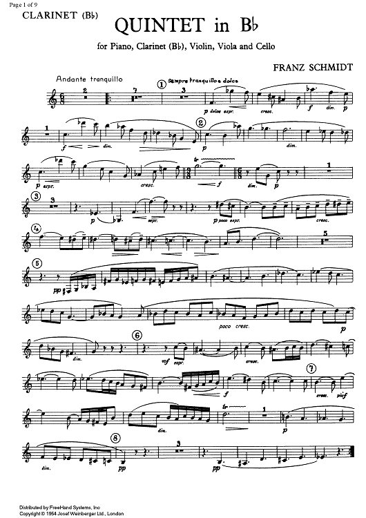 Quintet No. 1 Bb Major - Clarinet in B-flat