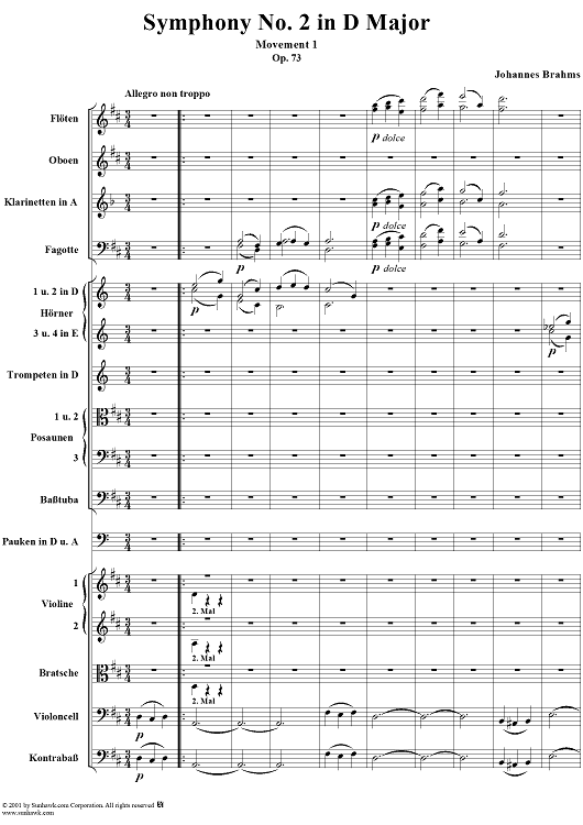 Symphony No. 2 in D Major, Op. 73, Movement 1 - Full Score