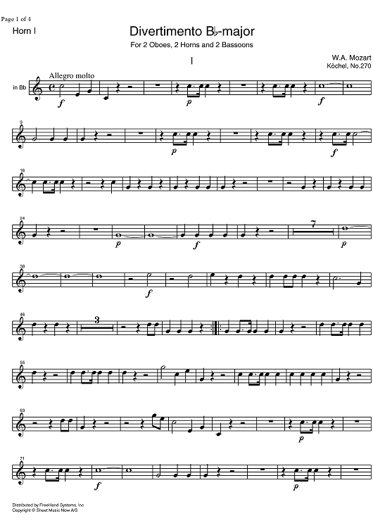 Divertimento No.14 Bb Major KV270 - Horn 1